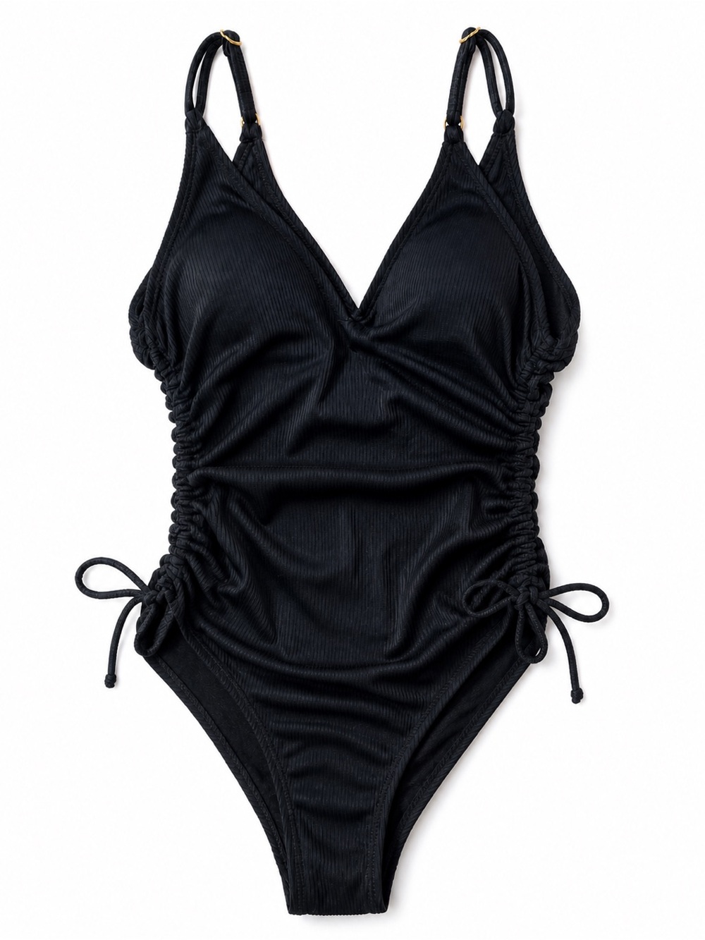 California Sunshine Black Ribbed One Piece Swimsuit – Size Medium